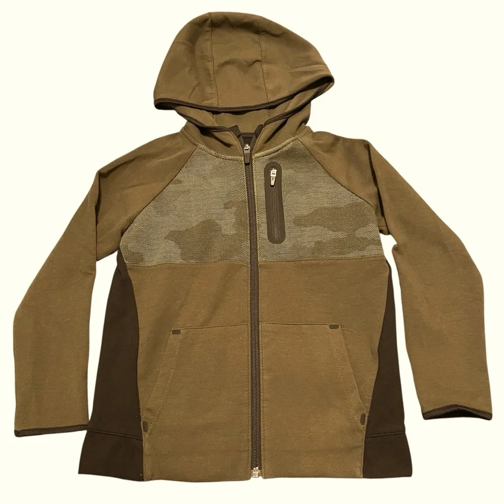 Boys Camo Olive Green Zip Up Hoodie